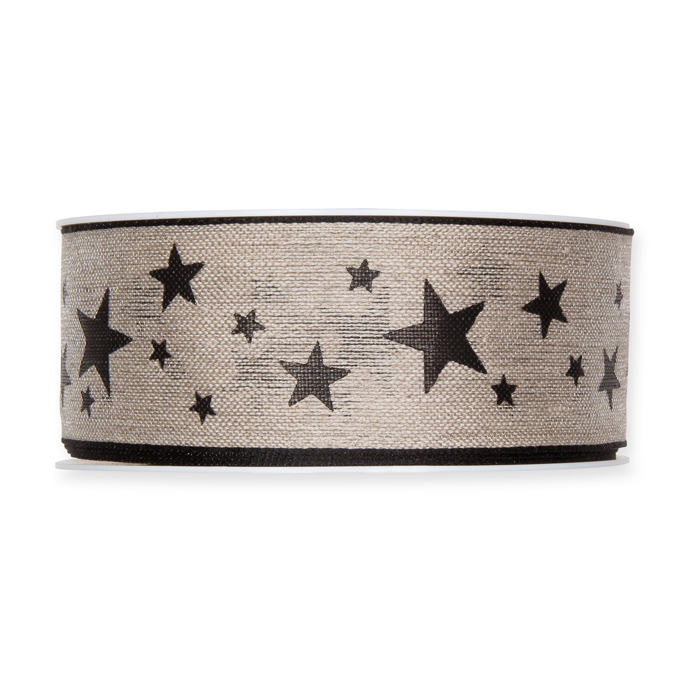 Dekorband naturfärgat med svarta stjärnor 40mm (15m)