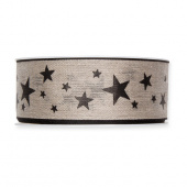 Dekorband naturfärgat med svarta stjärnor 40mm (15m) Dekorband naturfärgat med svarta stjärnor 40mm (15m)