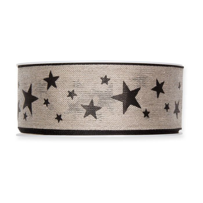 Dekorband naturfärgat med svarta stjärnor 40mm (2,5m)