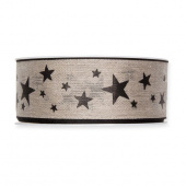 Dekorband naturfärgat med svarta stjärnor 40mm (2,5m) Dekorband naturfärgat med svarta stjärnor 40mm (2,5m)