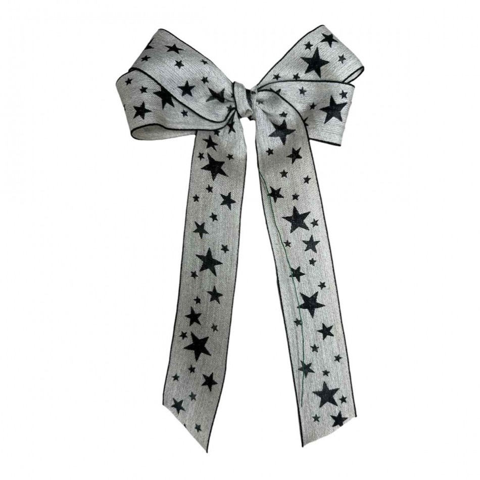 Rosett av linne med Svarta stjärnor , ca 16cm