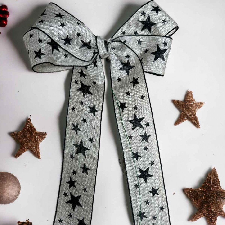 Rosett av linne med Svarta stjärnor , ca 16cm