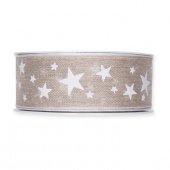 Dekorband naturfärgat med vita stjärnor 40mm (15m) Dekorband naturfärgat med vita stjärnor 40mm (15m)