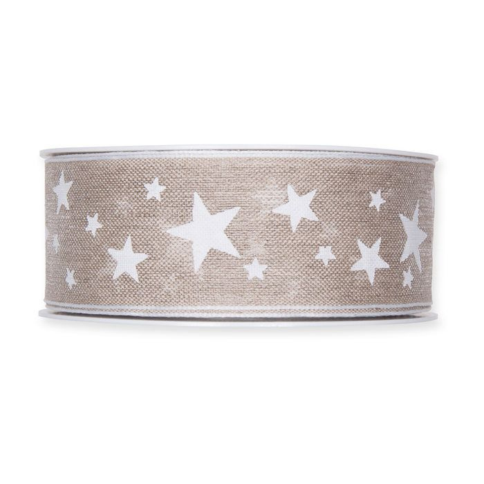 Dekorband naturfärgat med vita stjärnor 40mm (2,5m)