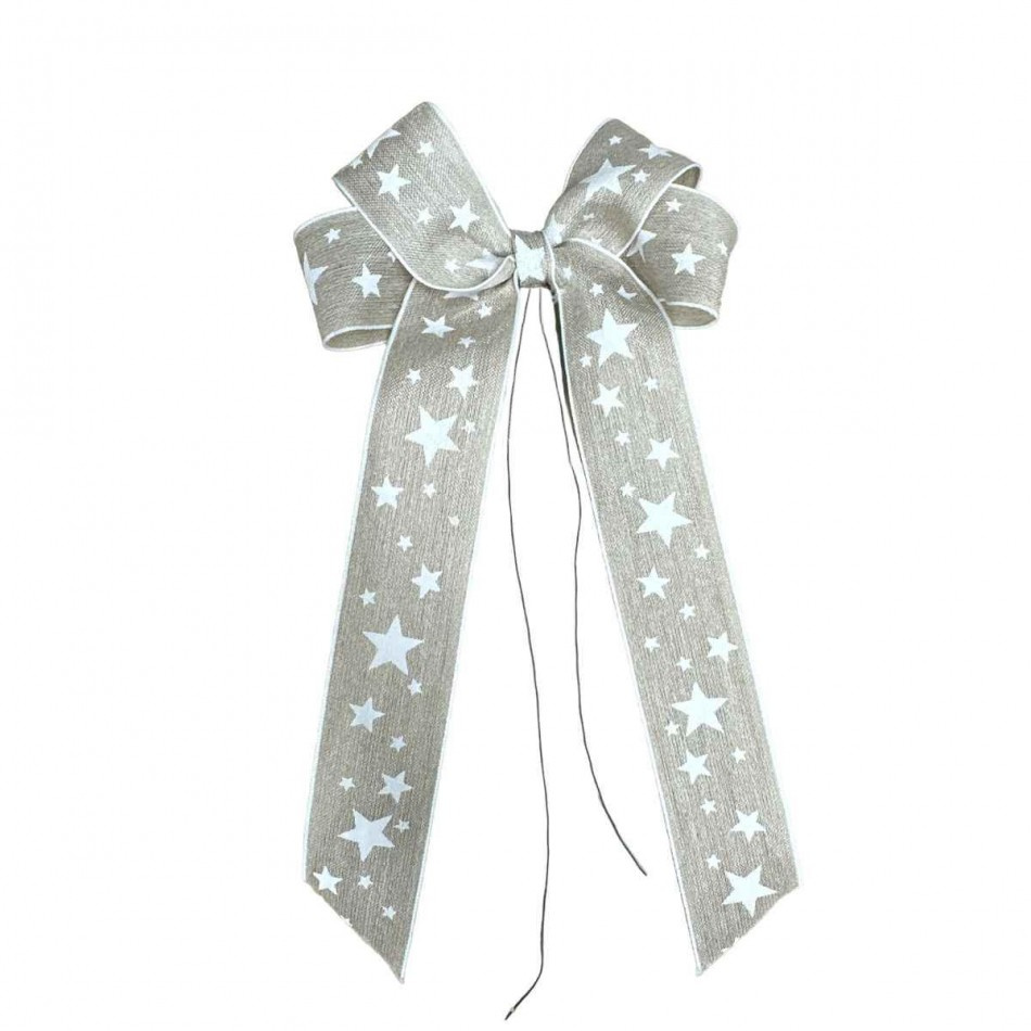 Rosett av linne med Vita stjärnor ca 15cm