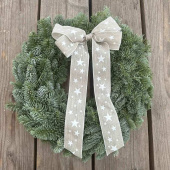 Rosett av linne med Vita stjärnor ca 15cm Rosett av linne med Vita stjärnor ca 15cm