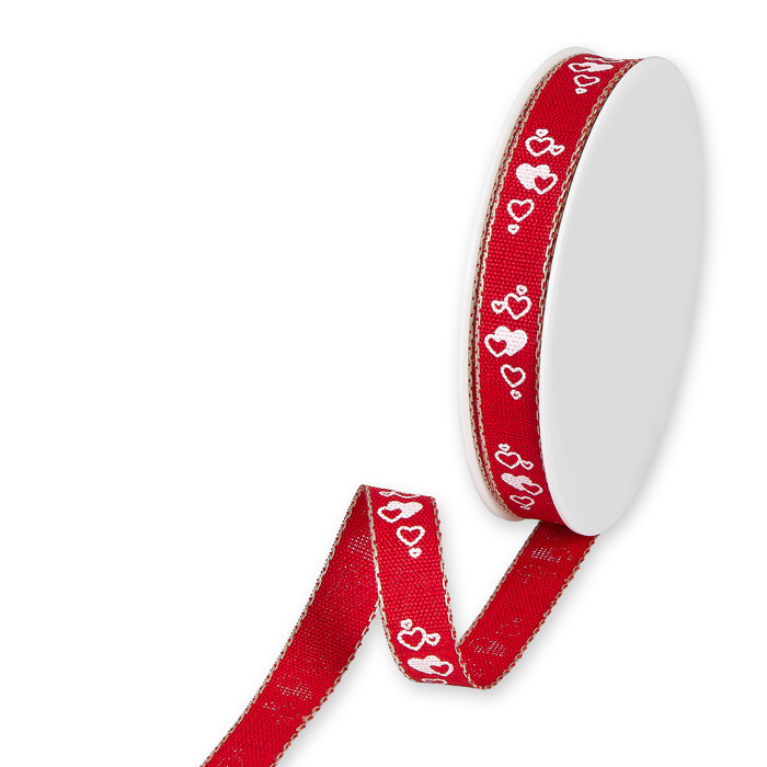 Rött band med hjärtan, 15mm (20m)