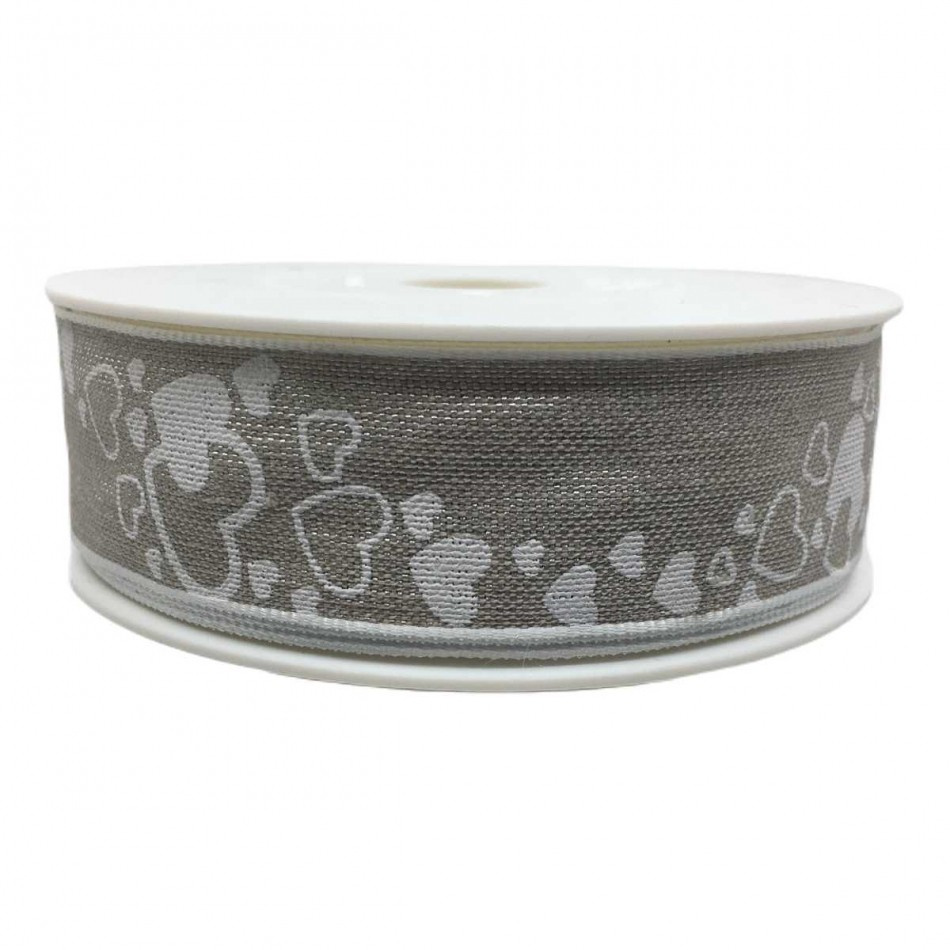 Beige band med hjärtan, 25mm, (15m)