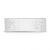 Dekorband, vit/grå, snöflinga. 25 mm (pris per meter)