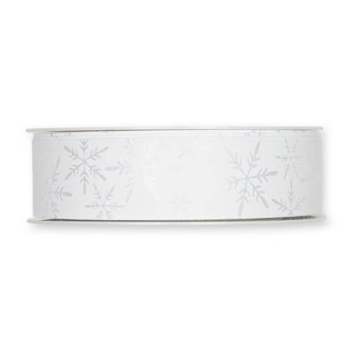 Dekorband vit med silvergrå snöflingor. 25 mm (3 meter)
