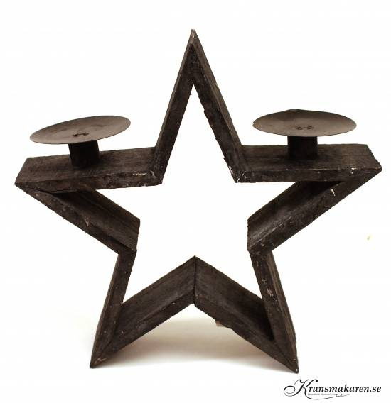 Stjärnformad ljushållare för 2 ljus. Grå. 25 x 7,5 cm