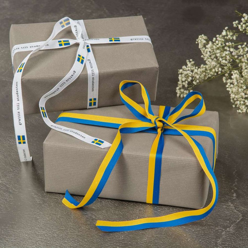 Band, blå/gul, 15 mm. (25 meter)