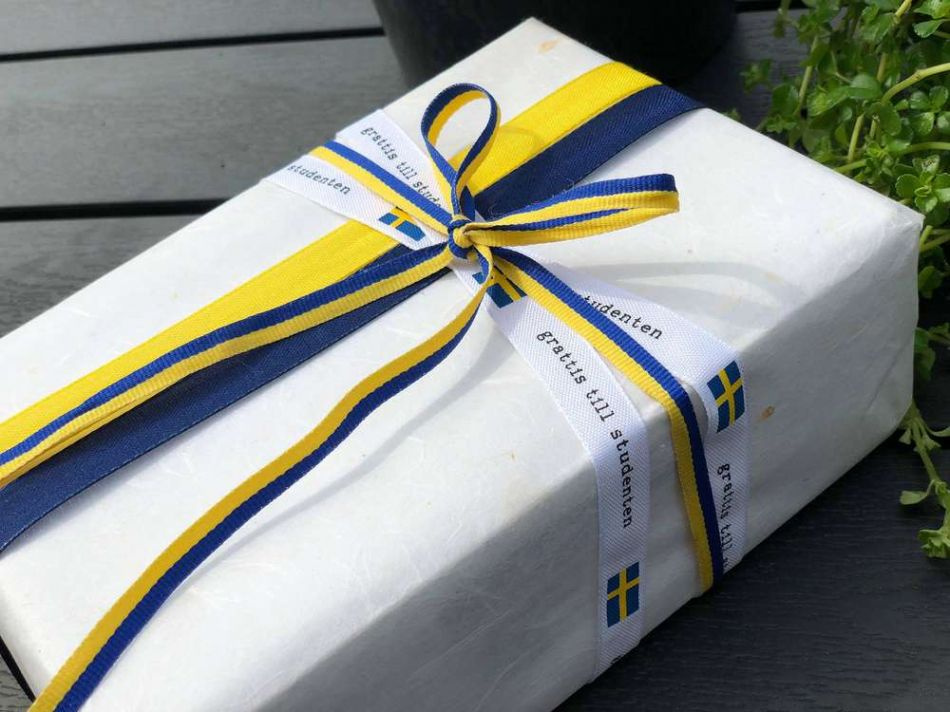 Band, blå/gul, 15 mm. (25 meter)