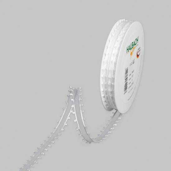 Vitt band med dekorativ kant, 12 mm (20 meter)