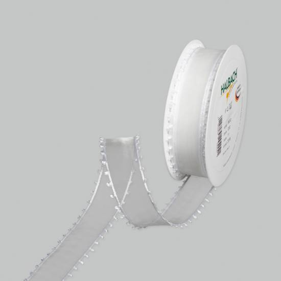 Vitt band med dekorativ kant, 30 mm (20 meter)
