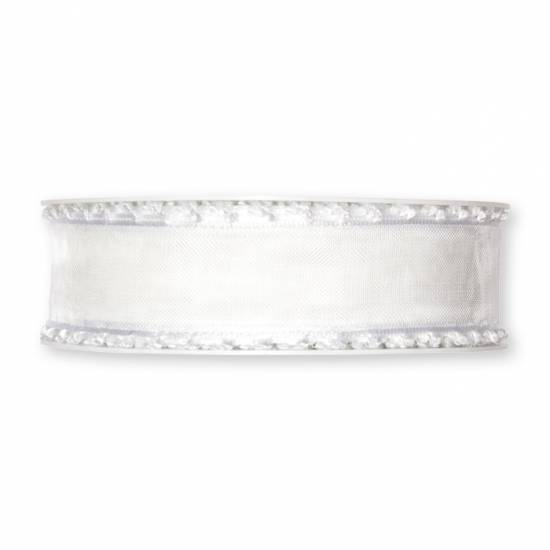 Vitt band med dekorativ kant, 30 mm (20 meter)