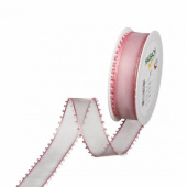 Rosa band med dekorativ kant, 30 mm (20 meter)