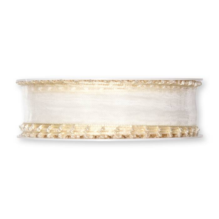 Vitt organzaband med sydd kant 30 mm