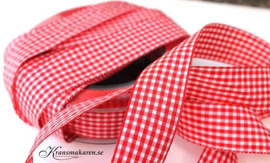 Rött rutigt band, 2,5 cm 3 meter