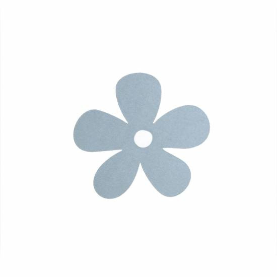Ljusblå självhäftande blomformad etikett