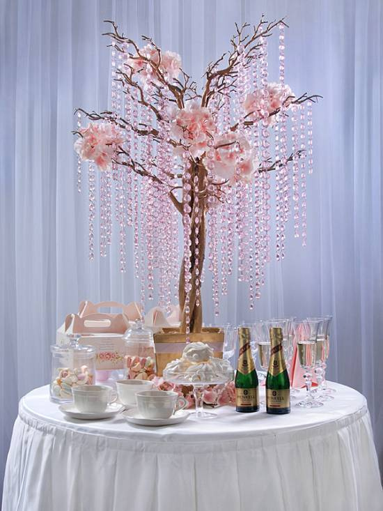 1 m lång girlang med ljusrosa kristaller