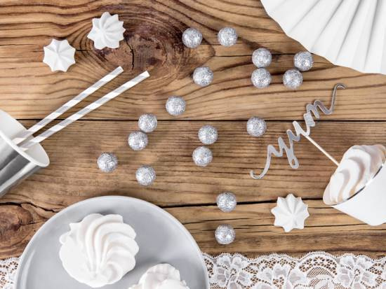 Silverglittriga kulor 2 cm. 25 st