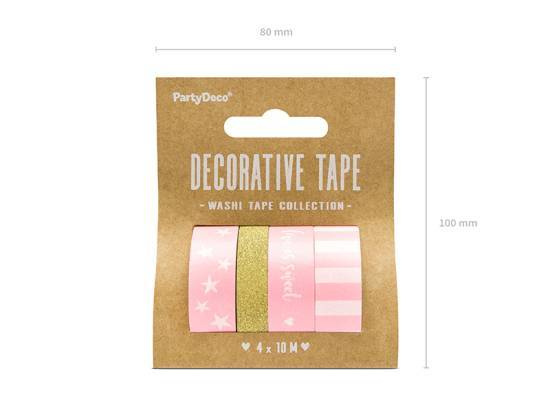 Tejp / Washitejp, Rosa / Guld. 4 x 10 meter