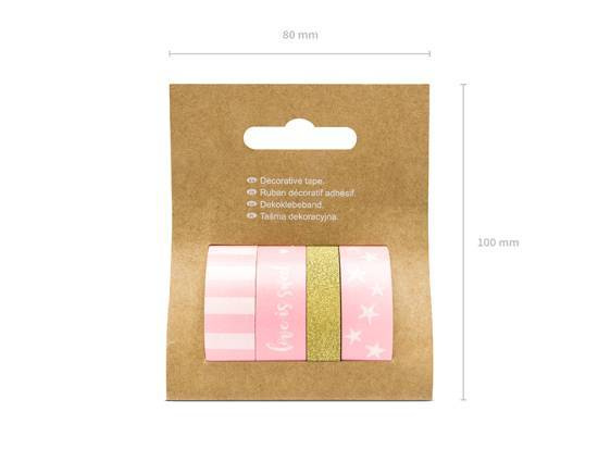 Tejp / Washitejp, Rosa / Guld. 4 x 10 meter