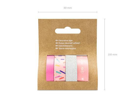 Tejp / Washitejp, mixade färger i rosa. 4 x 10 meter