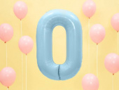 Nummerballong, siffran 0, Ljusblå, 86 cm.