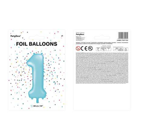 Nummerballong, siffran 1, Ljusblå, 86 cm.