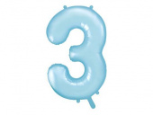 Nummerballong, siffran 3, Ljusblå, 86 cm.