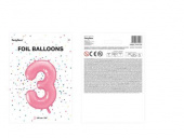 Nummerballong, siffran 3, Rosa, 86 cm.