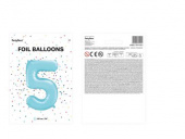 Nummerballong, siffran 5, Ljusblå, 86 cm.