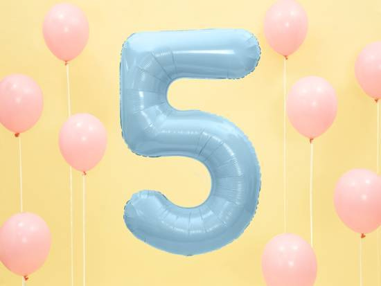 Nummerballong, siffran 5, Ljusblå, 86 cm.