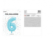 Nummerballong, siffran 6, Ljusblå, 86 cm.