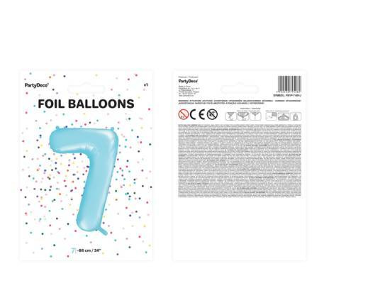 Nummerballong, siffran 7, Ljusblå, 86 cm.