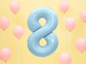Nummerballong, siffran 8, Ljusblå, 86 cm.
