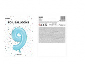 Nummerballong, siffran 9, Ljusblå, 86 cm.