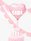 Hjärtformad folieballong - It's a girl, 45cm, Ljusrosa
