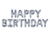 Folieballong Happy Birthday, 340x35 cm, Silver Folieballong Happy Birthday, 340x35 cm, Silver