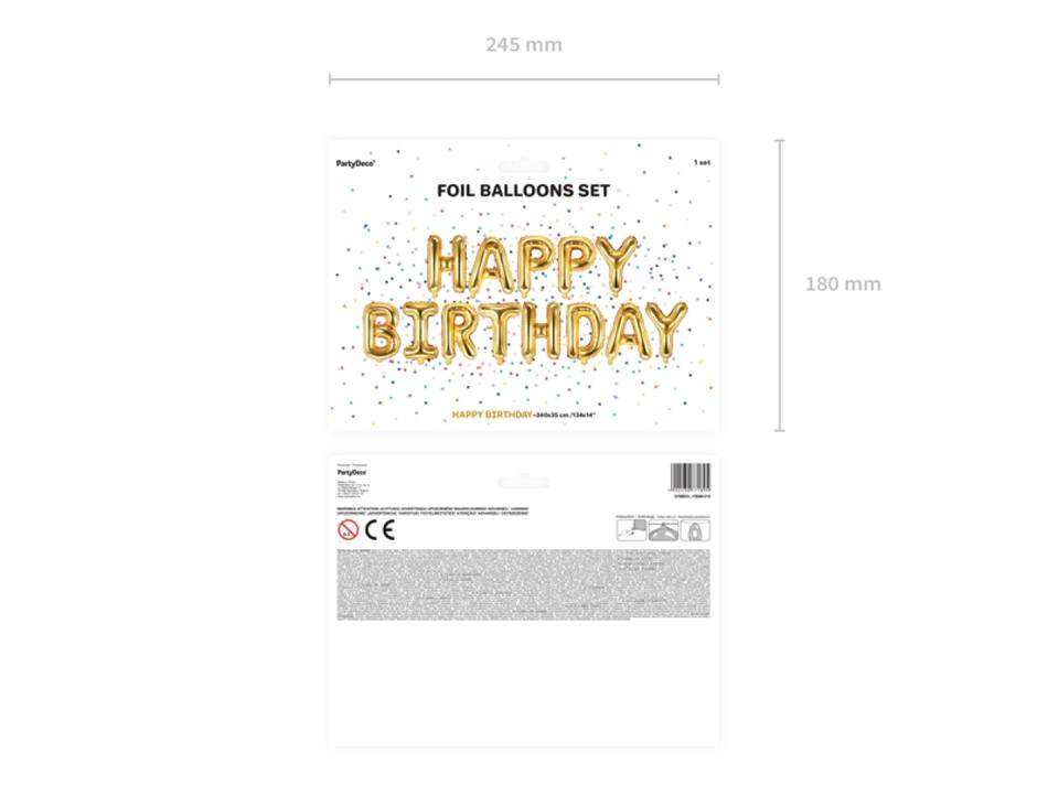 Folieballong Happy Birthday, 340x35 cm, Guld