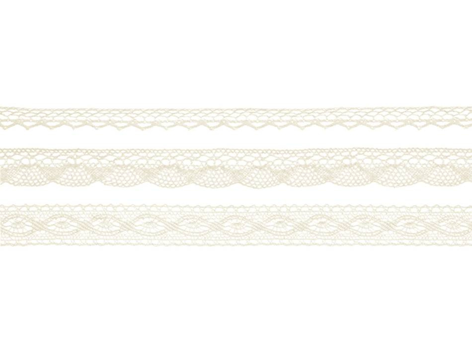 Spetsband, Creme. 3 olika sorter. 3 x 1.5 meter