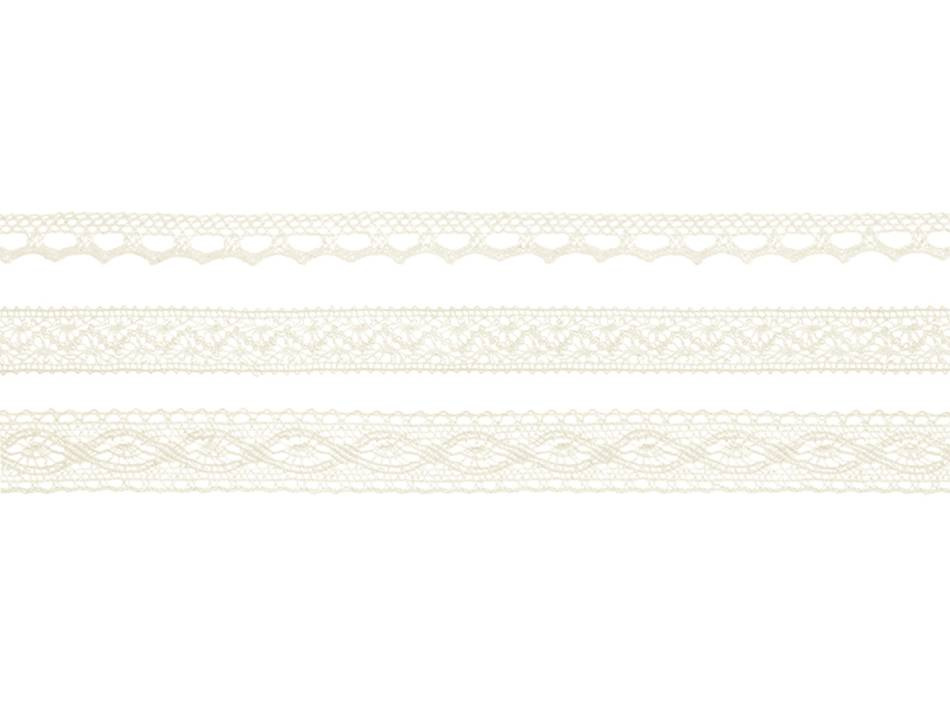Spetsband, Creme. 3 olika sorter. 3 x 1.5 meter