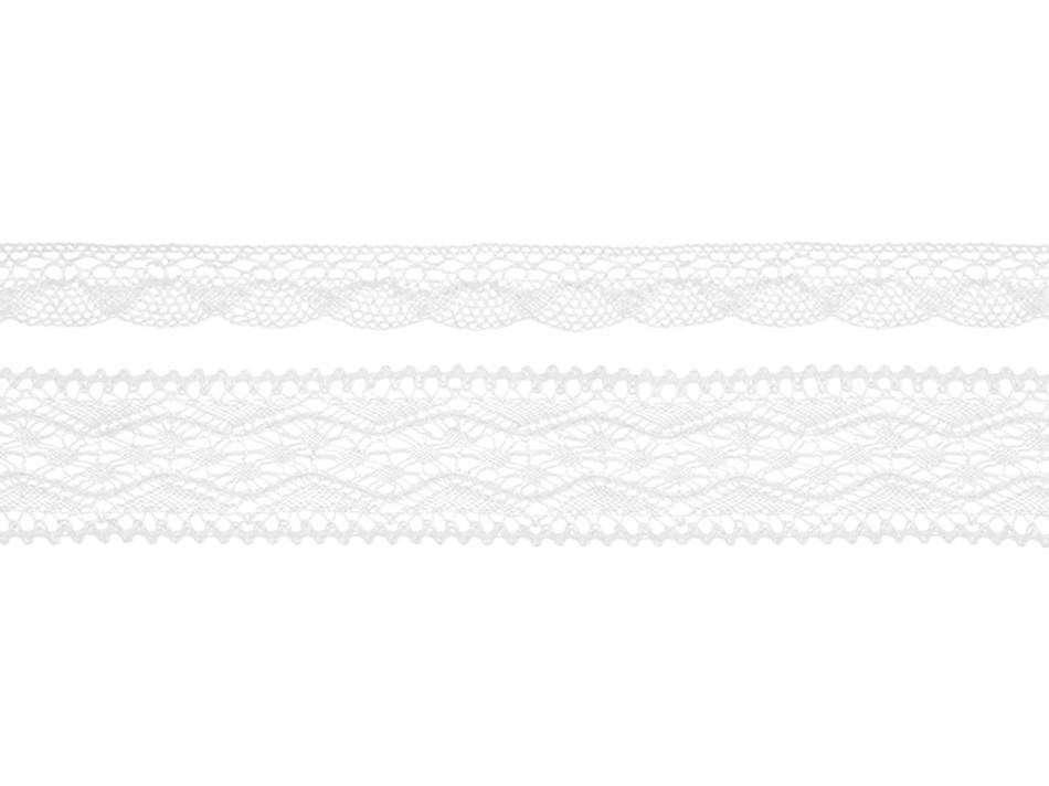 Spetsband, vit. 2 olika sorter. 2 x 1.5 meter