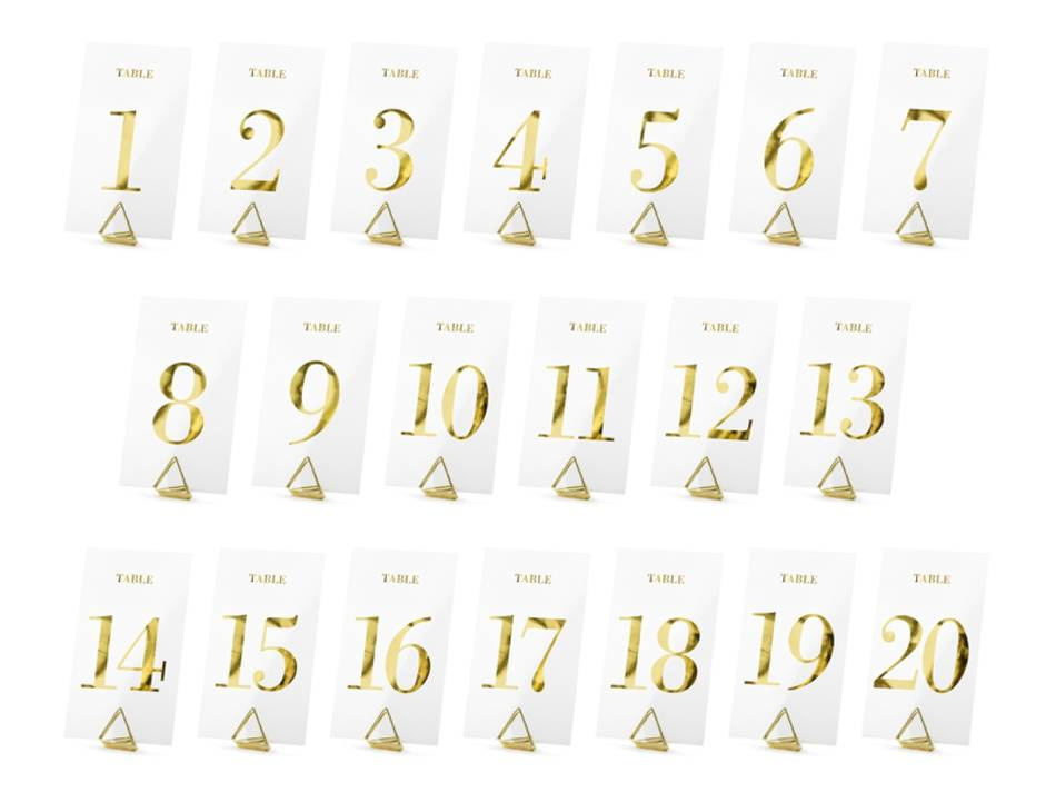 Bordsnummer Transparanta / Guld, siffrorna 1-20 (1 pkt / 20 st.)