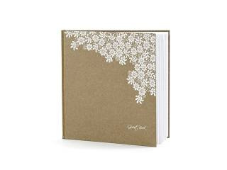 Gästbok med ornament av vita blommor, ca 20,5 x 20,5 cm