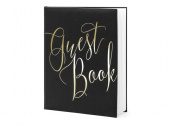 Gästbok, svart med guldfärgad text. 22 sidor