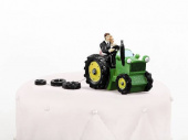 Brudpar med traktor, ca 11 cm hög, tårtdekoration
