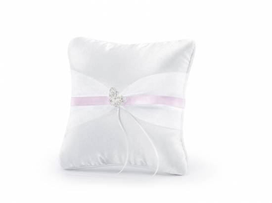 Vit ringkudde med fjäril i silver